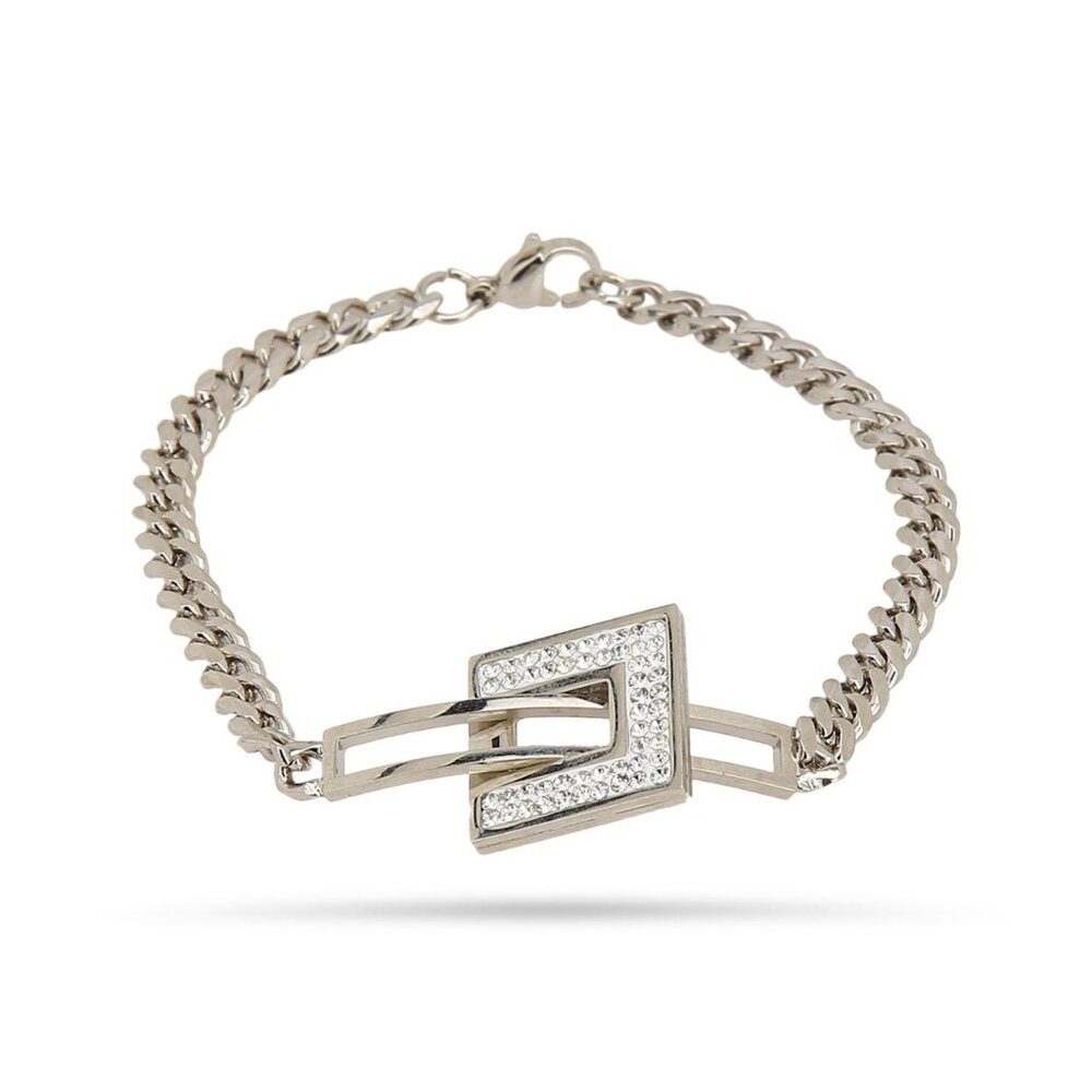 Elegant Silver-Tone Geometric Bracelet with Pave Crystals